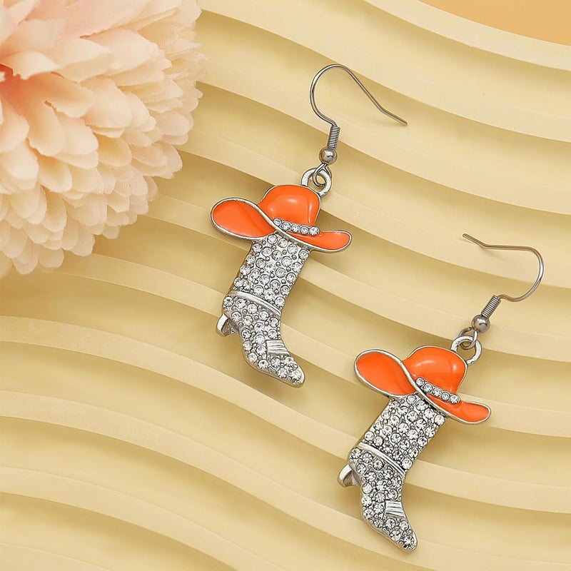 RechicGu Rhinestone Western Boots Earrings Cowgirl Cowboy Enamel Hat Bohemian Rodeo Boot Drop Dangle Earrings for Women - Image 3